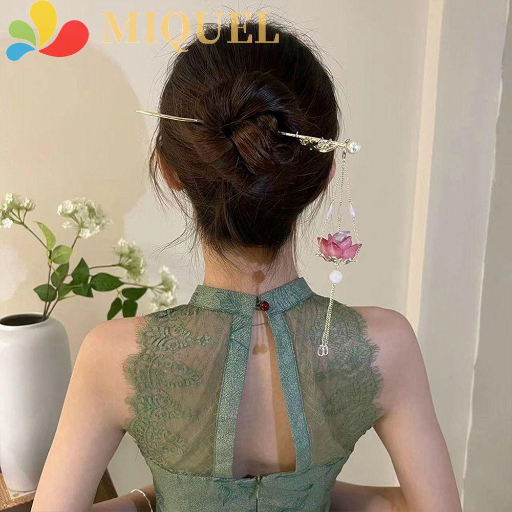 MIQUEL Trâm Cài Tóc Hình Hoa Sen Đính Hạt Và Đèn LED Phát Sáng Phong Cách Cổ Điển Cho Nữ