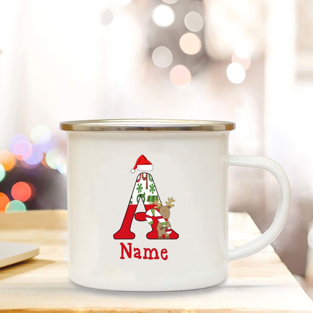 Cốc Cà Phê Bằng Thép Không Gỉ Tráng Men 26 Ngăn In Tên Tùy Chỉnh Cá Nhân Dịp Giáng Sinh