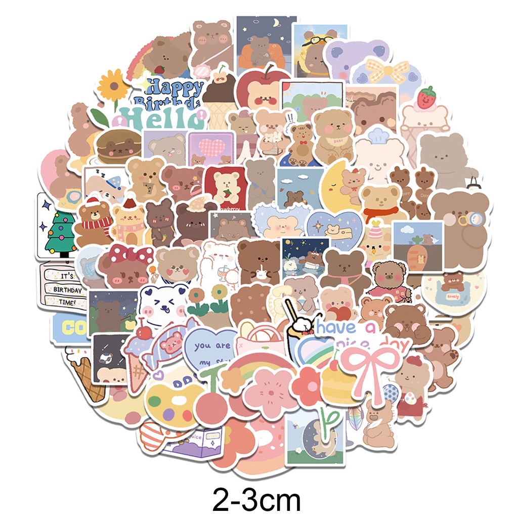 Set 102 Miếng Dán Chống Nước Tự Dính Hình Gấu Dễ Thương Trang Trí Vali Điện Thoại