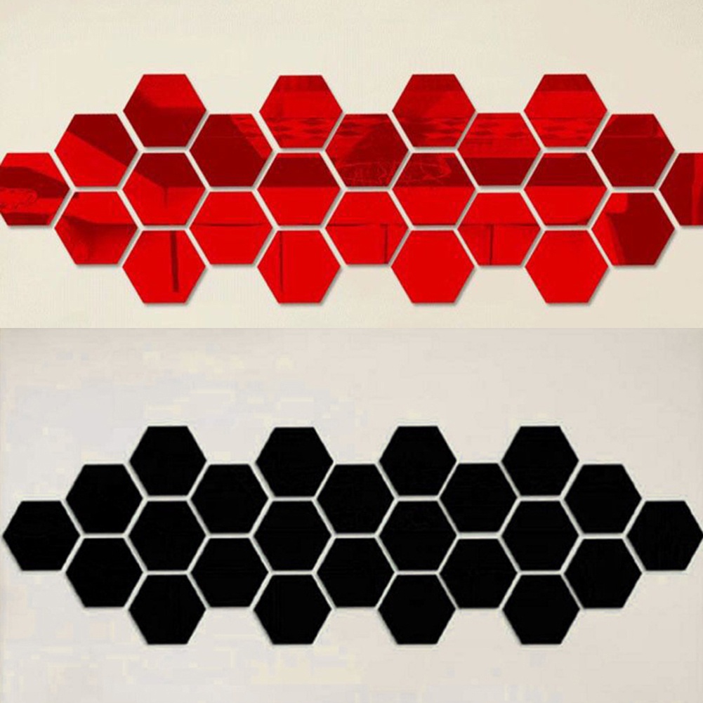 Bộ 12 Miếng Dán Tường Hiệu Ứng Gương 3D Hình Lục Giác Dùng Trang Trí Nhà Cửa DIY