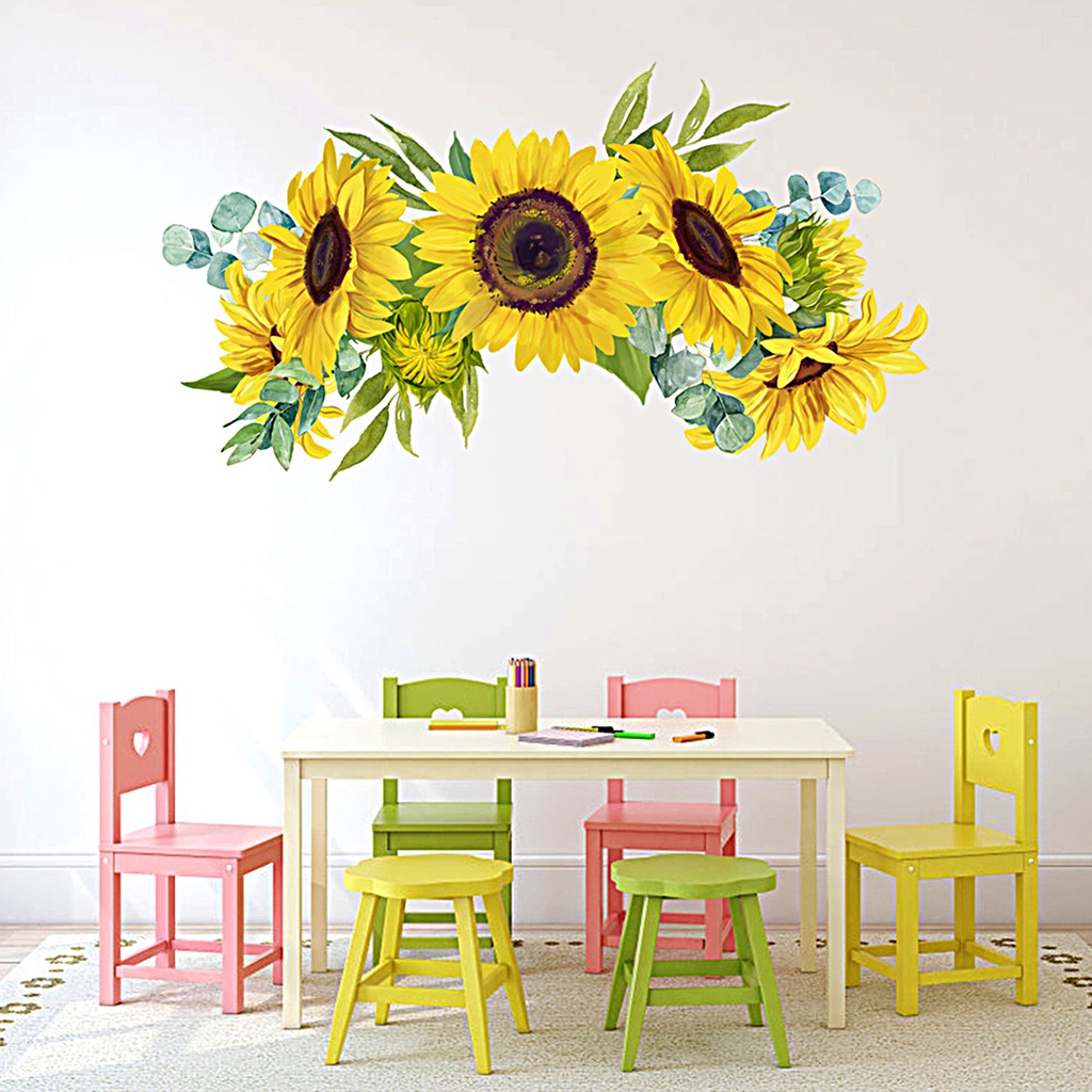 Bộ 2 Miếng Dán Tường Bằng PVC Chống Thấm Nước Hình Hoa Hướng Dương Độc Đáo