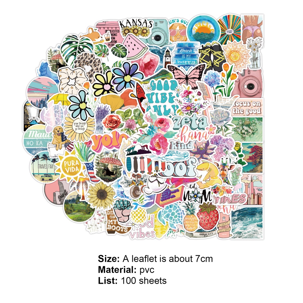 Set 100 Miếng Dán PVC Chống Thấm Nước Họa Tiết Hoạt Hình Dễ Thương Trang Trí Laptop / Máy Tính