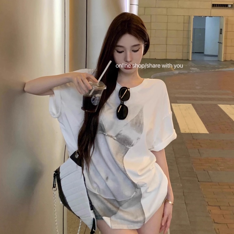 COZOK Áo Thun Ngắn Tay Dáng Rộng In Họa Tiết Kiểu retro Thời Trang Cho Nữ