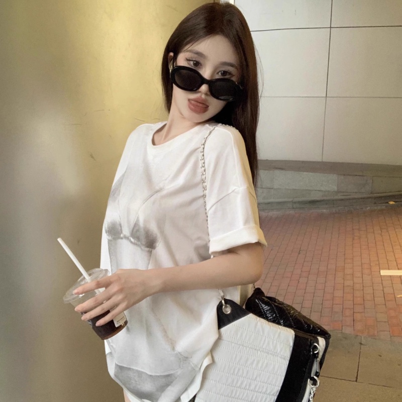 COZOK Áo Thun Ngắn Tay Dáng Rộng In Họa Tiết Kiểu retro Thời Trang Cho Nữ