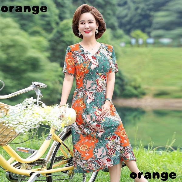 Đầm Ngắn Tay Phong Cách Phương Tây Thời Trang Mùa Hè Mới Cho Phụ Nữ Trung Niên