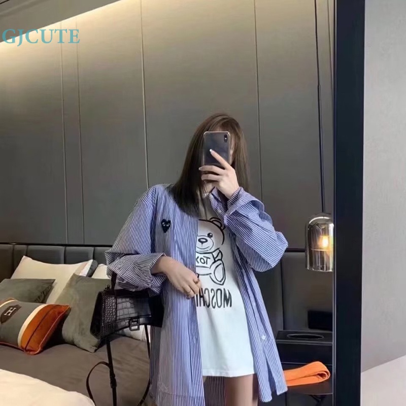 Áo Sơ Mi Mỏng Dáng Rộng Tay Dài Cài Nút Họa Tiết Kẻ Sọc Thời Trang Xuân Hè Cho Nữ