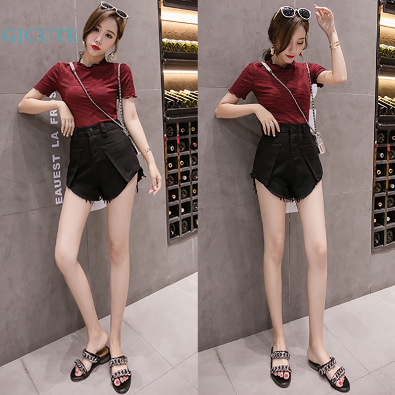 Quần Short Denim Lưng Cao Dáng Chữ A Ống Rộng Thời Trang Mùa Hè Cho Nữ