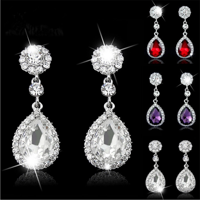 Bông Tai Đính Đá Hình Giọt Nước Thời Trang Dành Cho Cô Dâu