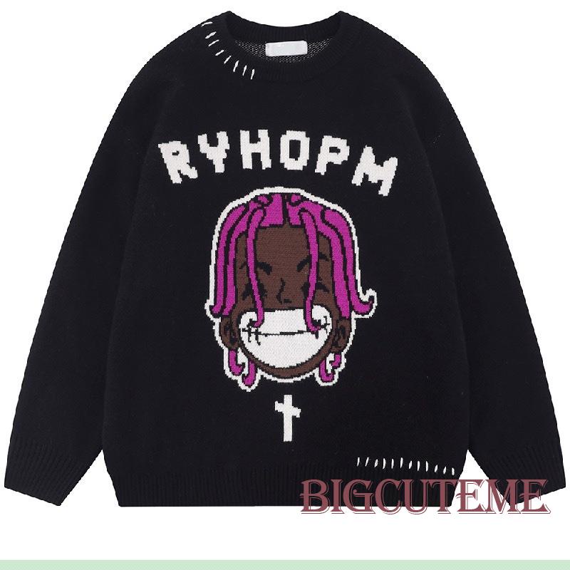 Áo Sweater Dệt Kim Tay Dài Cổ Tròn Dáng Rộng In Nhân Vật Hoạt Hình Thời Trang Thu Đông Cho Nữ