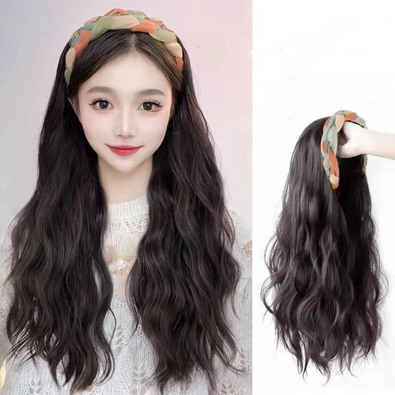 Băng Đô Cài Tóc Giả Xoăn / Thẳng / Xoăn Tự Nhiên Có Thể Tháo Rời 3 Kiểu Lựa