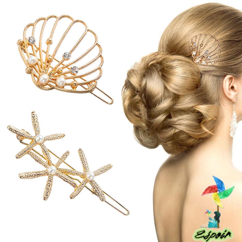 ESPO Kẹp Tóc Hình Vỏ Sò Đính Ngọc Trai Sang Trọng
