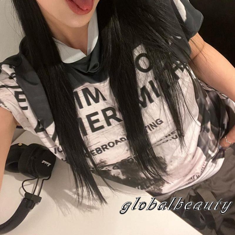 Áo Croptop Tay Ngắn In Chữ Phong Cách Vintage Thời Trang Mùa Hè Cho Nữ