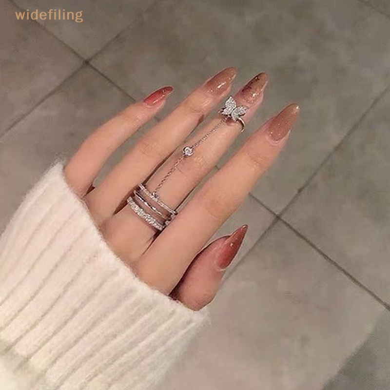 Nhẫn Đôi Phối Dây Xích Tua Rua Hình Bướm Phong Cách Punk Thời Trang Cho Nữ