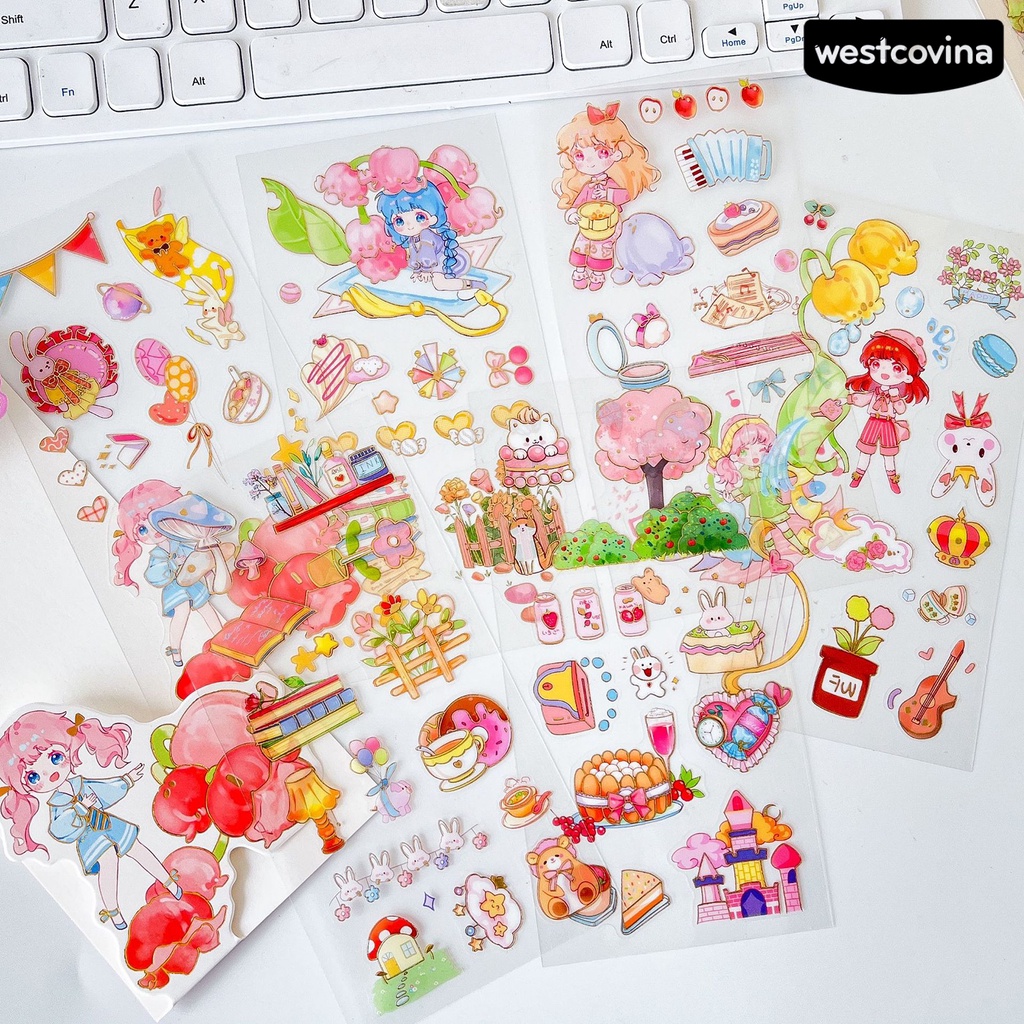 [WSTN]✎Bộ 6 Tấm Sticker Dán Trang Trí Laptop / Xe Đạp Chống Nước Đa Năng Có Thể Tái Sử Dụng