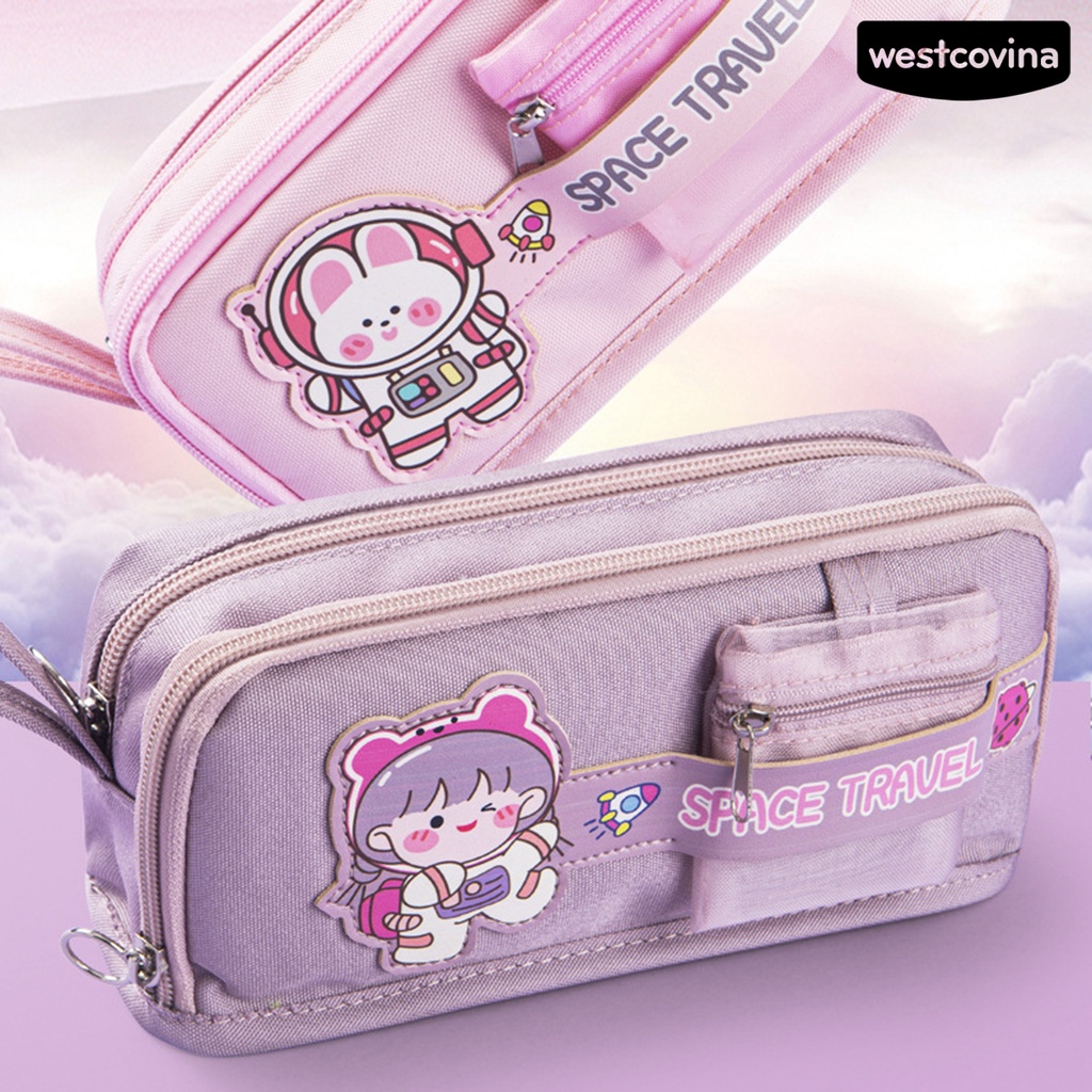 [WSTN]✎Túi Đựng Bút / Mỹ Phẩm Cỡ Lớn Có Khóa Kéo Họa Tiết Dễ Thương Đa Năng Tiện Dụng