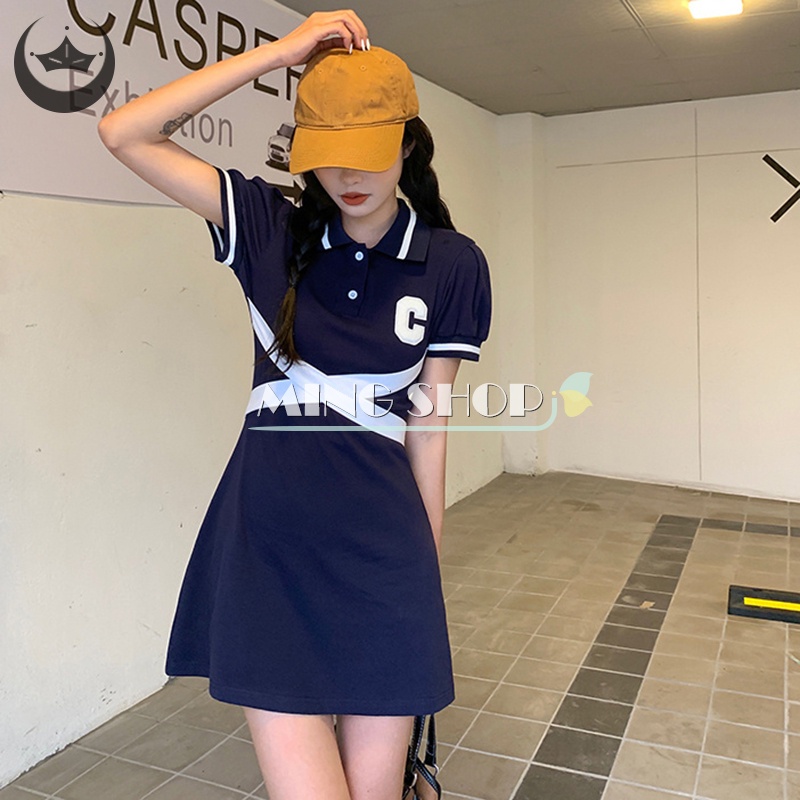 Đầm Mini Cổ Bẻ In Họa Tiết Chữ Đơn Giản Thời Trang Mùa Hè Cho Nữ