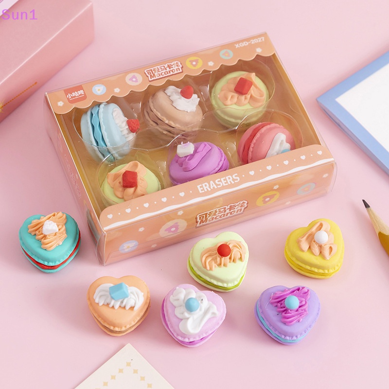 Set 6 Gôm Tẩy Hình Bánh Macaron Dễ Thương Dành Cho Học Sinh