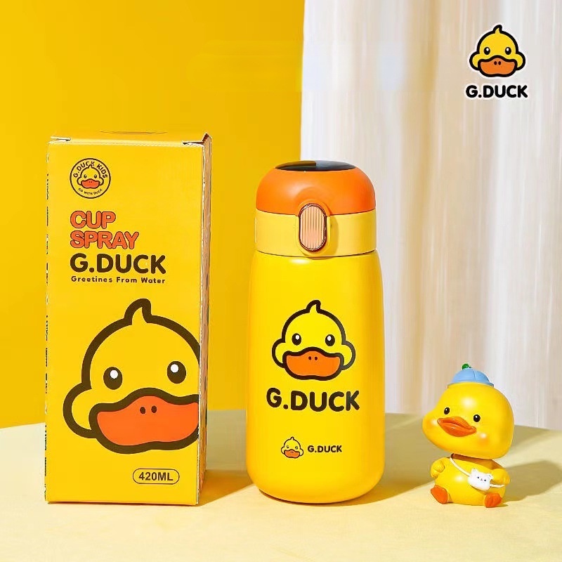 Bình Nước Giữ Nhiệt Bằng Thép Không Gỉ 316 420ml In Họa Tiết Vịt Vàng Hoạt Hình Dễ Thương Cho Bé
