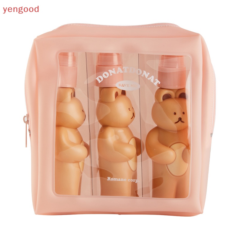 Set 3 Chai Rỗng Trong Suốt Dạng Nhấn Đựng Dầu Gội Đầu Hình Gấu Dễ Thương