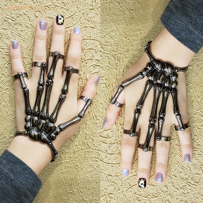 Vòng Tay Bản Rộng Hình Bộ Xương Bàn Tay Phong Cách Gothic Punk