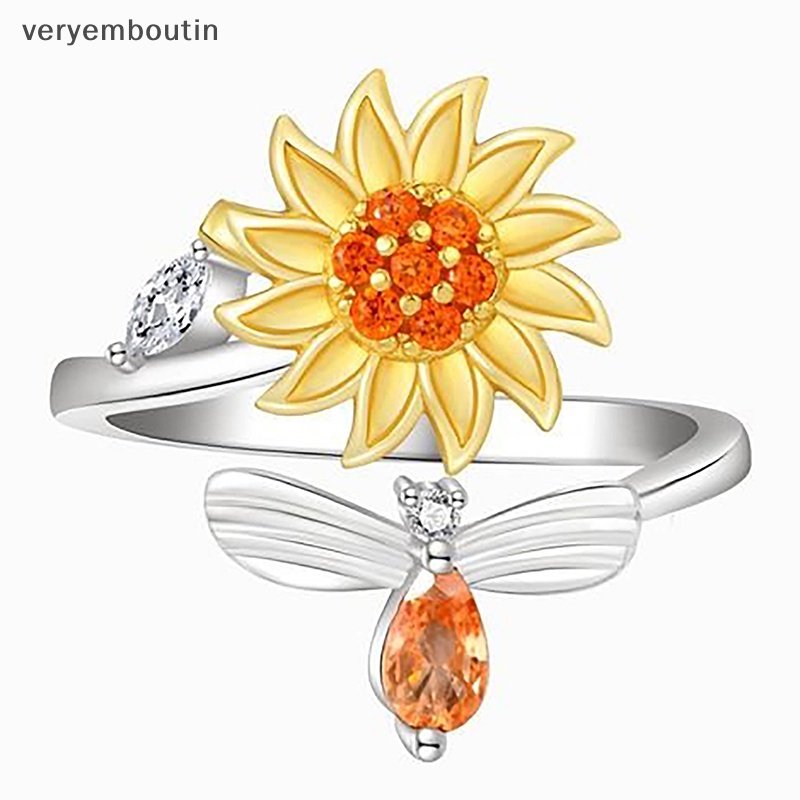 Nhẫn Đồng Hở Hình Hoa Hướng Dương / Ong Xoay Được Chống Căng Thẳng Có Thể Điều Chỉnh Thời Trang Cho Nữ n