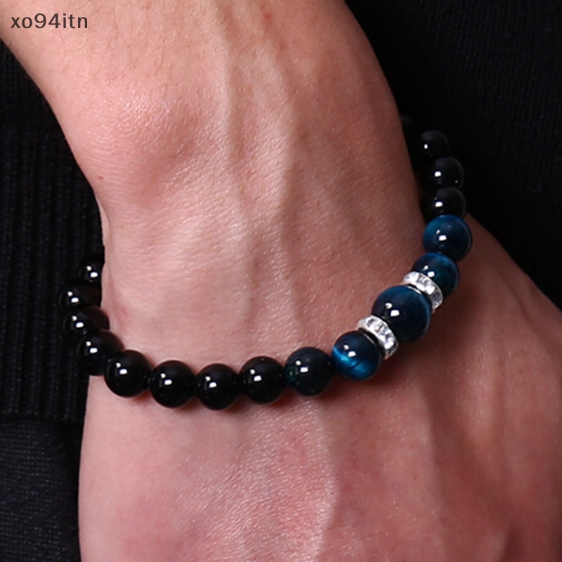 Vòng Tay Chuỗi Hạt Đá Mắt Hổ Đen Tự Nhiên Thời Trang Cho Nam