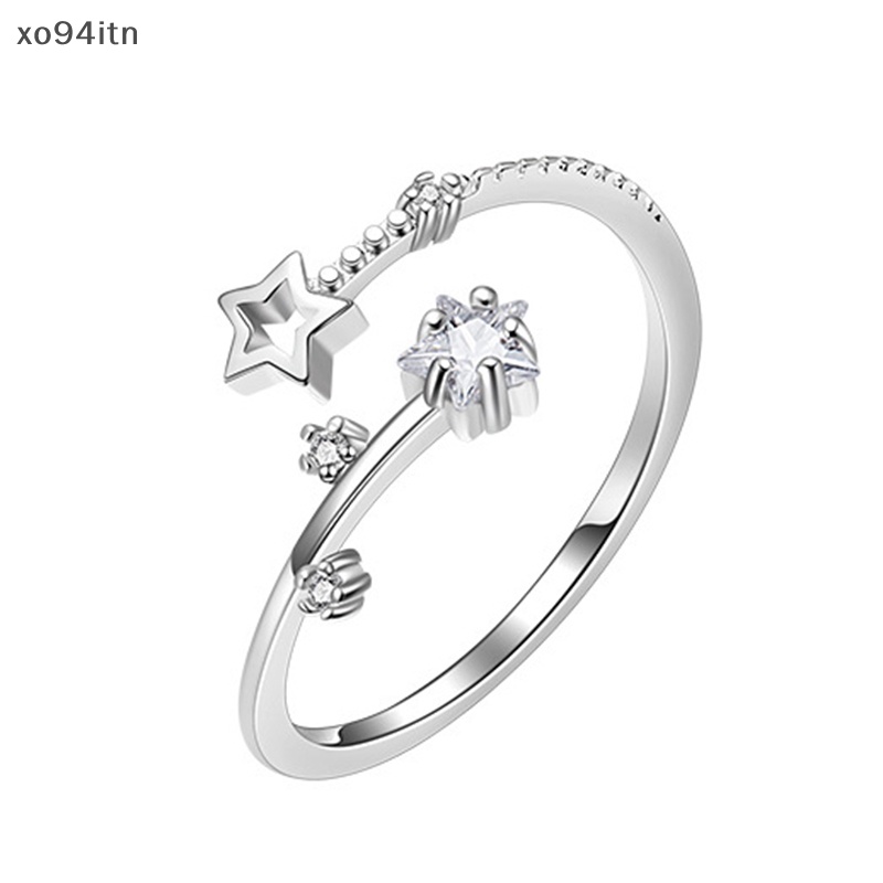 Nhẫn Hở Hình Ngôi Sao Năm Cánh Màu Sắc Bạc Đính Đá Zircon Có Thể Điều Chỉnh Phong Cách Hàn Quốc Cho Nữ
