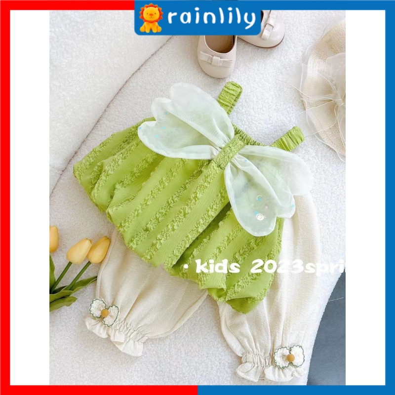 Set Đồ Hai Mảnh Áo Hai Dây In Hình Bướm Thời Trang Mùa Hè 2023 Phong Cách Mới Dành Cho Bé Gái