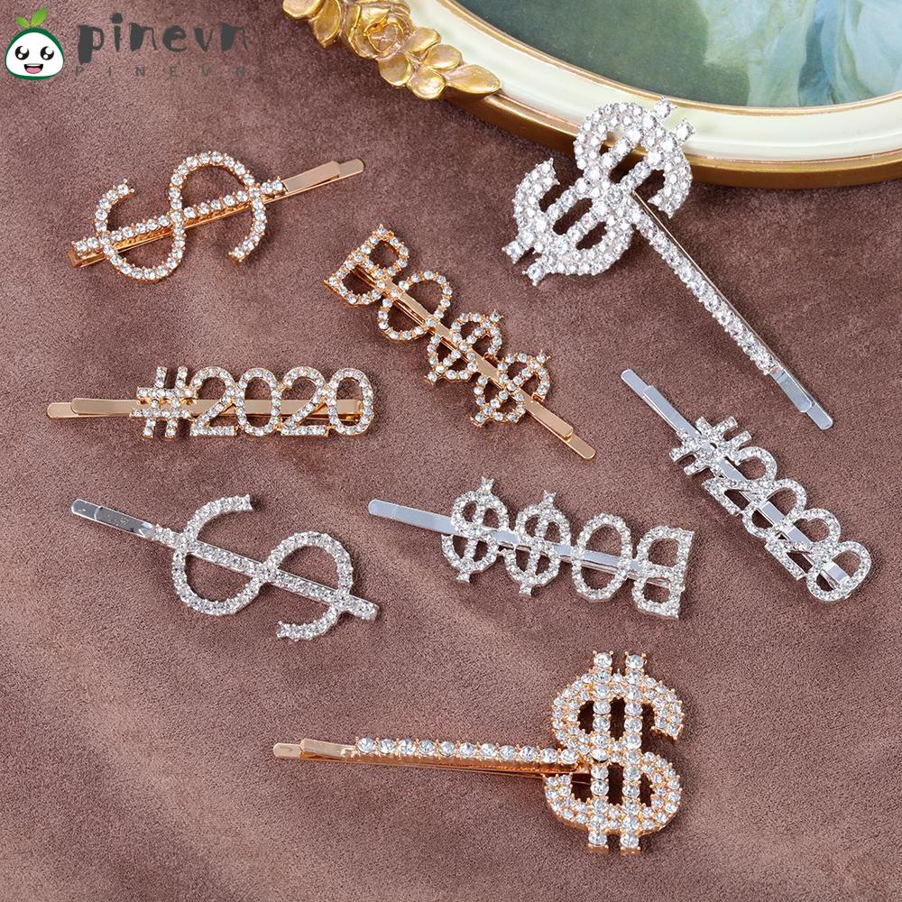 PINEVN Kẹp Tóc Hình Chữ Cái Đính Đá Lấp Lánh Thời Trang