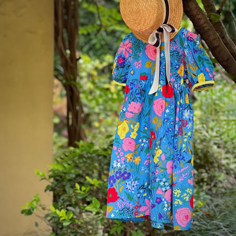 Đầm Công Chúa Tay Phồng Cổ Tròn Họa Tiết Hoa Thời Trang Mùa Hè Hàn Quốc Cho Bé Gái