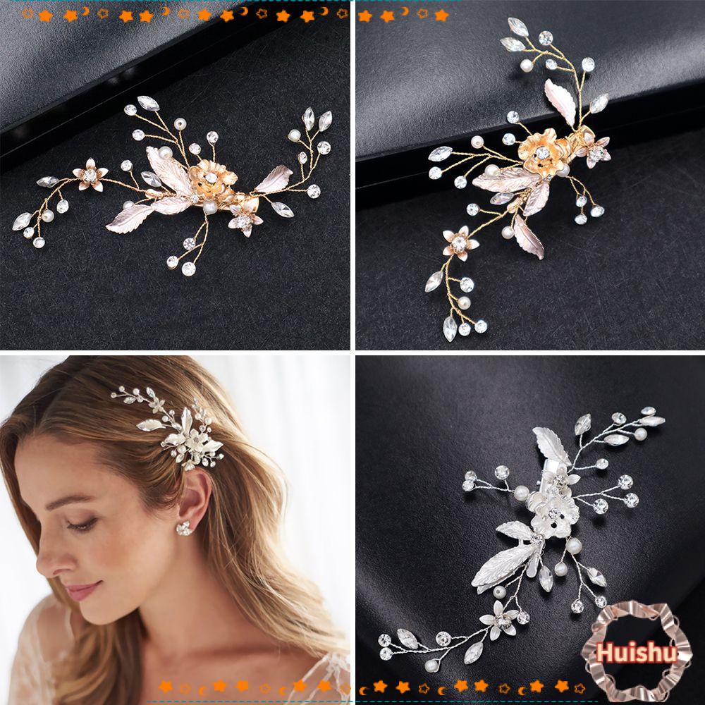 HS Kẹp Tóc Hợp Kim Hình Hoa Đính Đá Trang Trí Cho Cô Dâu