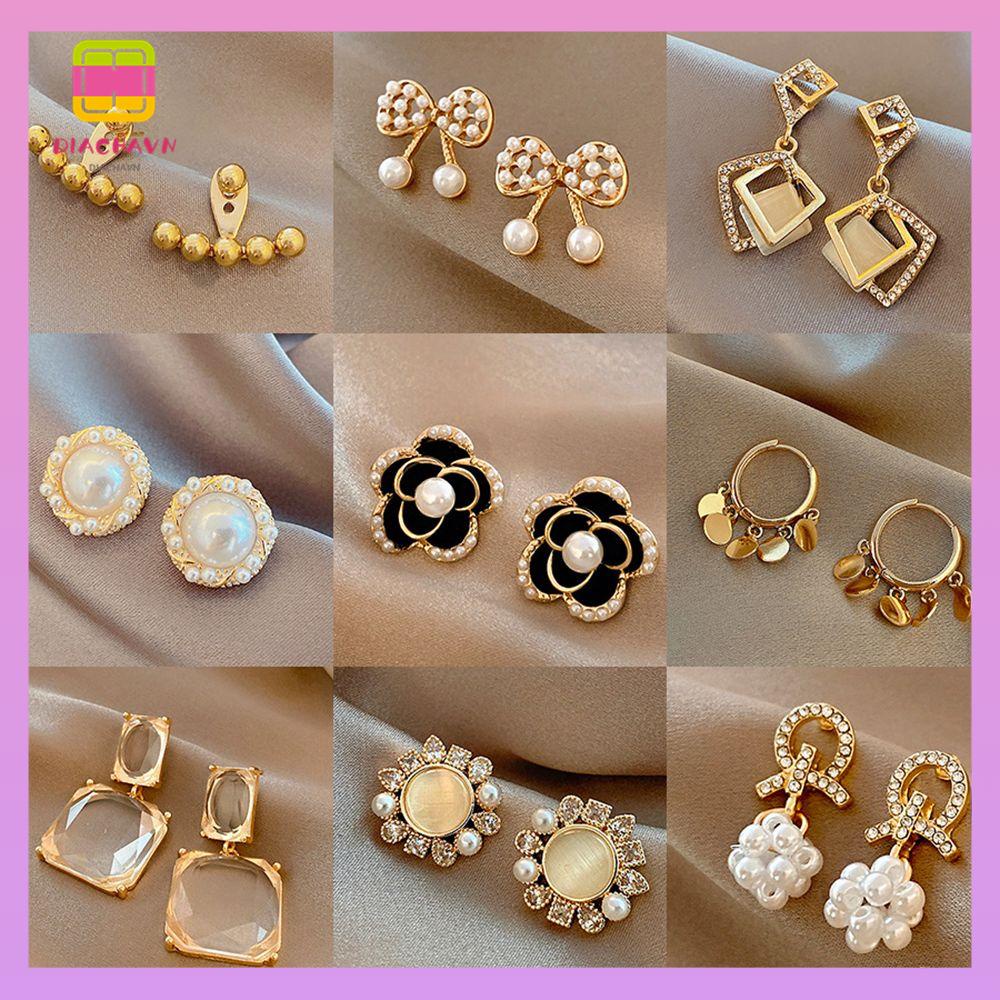 DIACHAVN Bông Tai Đính Ngọc Trai Thanh Lịch Thời Trang Dành Cho Nữ