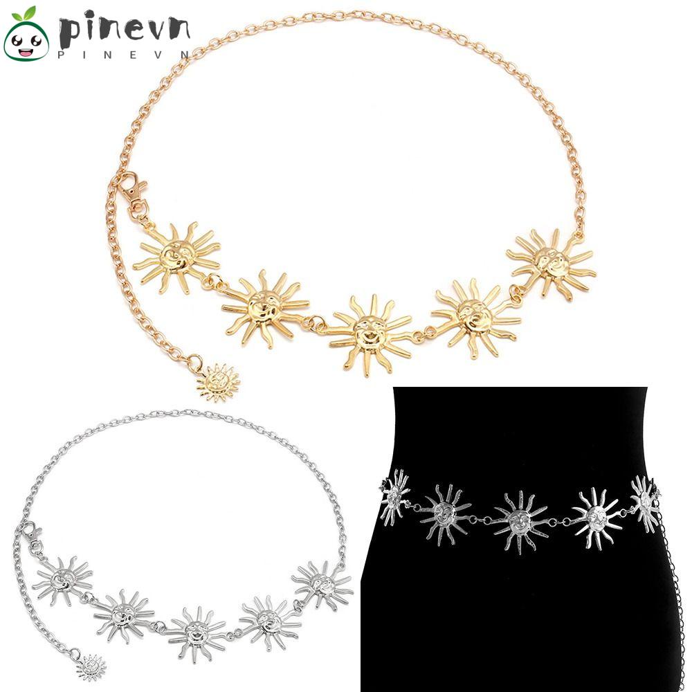 PINEVN Thắt Lưng Kim Loại Mặt Trời Phong Cách Punk Cổ Điển