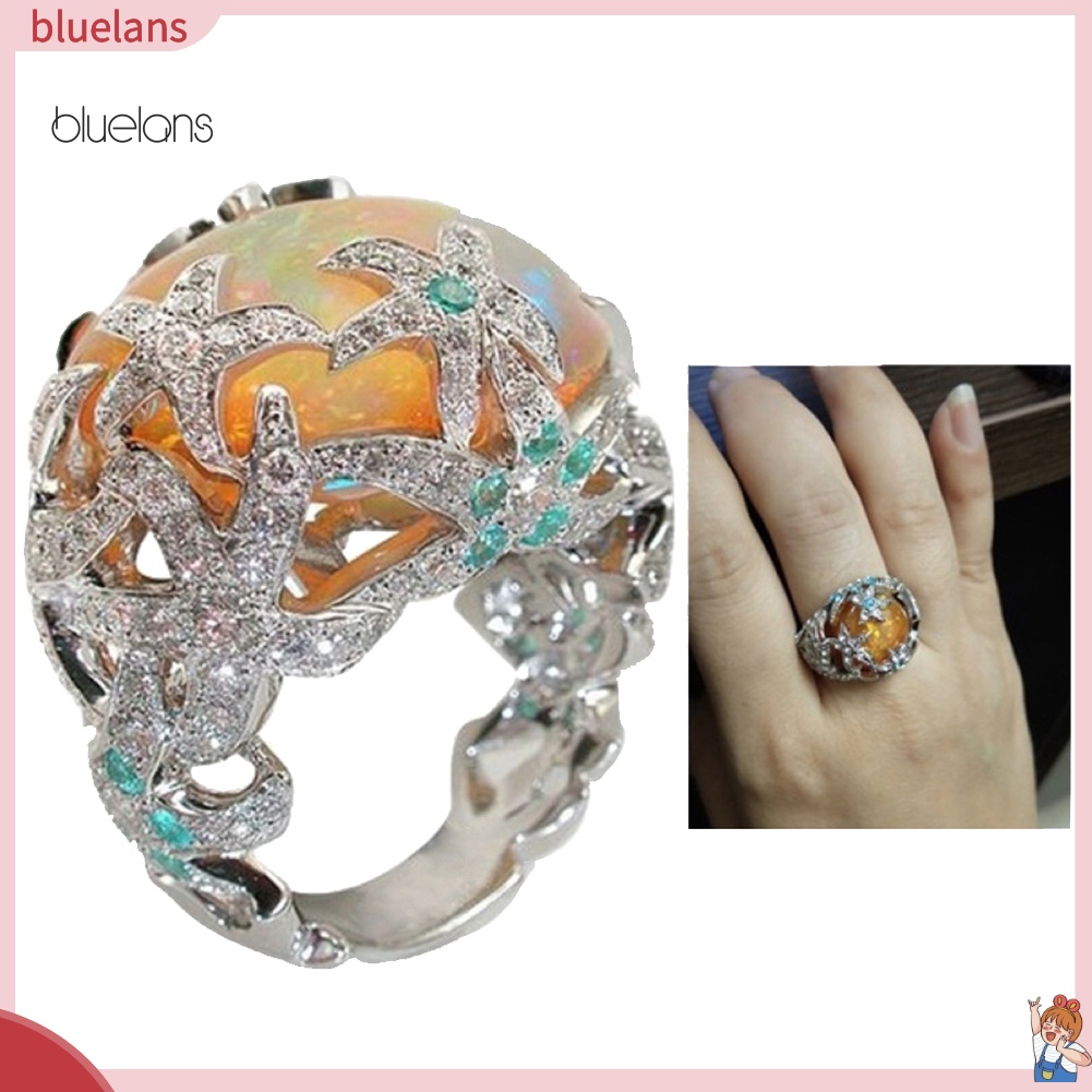 Nhẫn Hình Sao Biển Đính Đá Opal Nhân Tạo Thời Trang