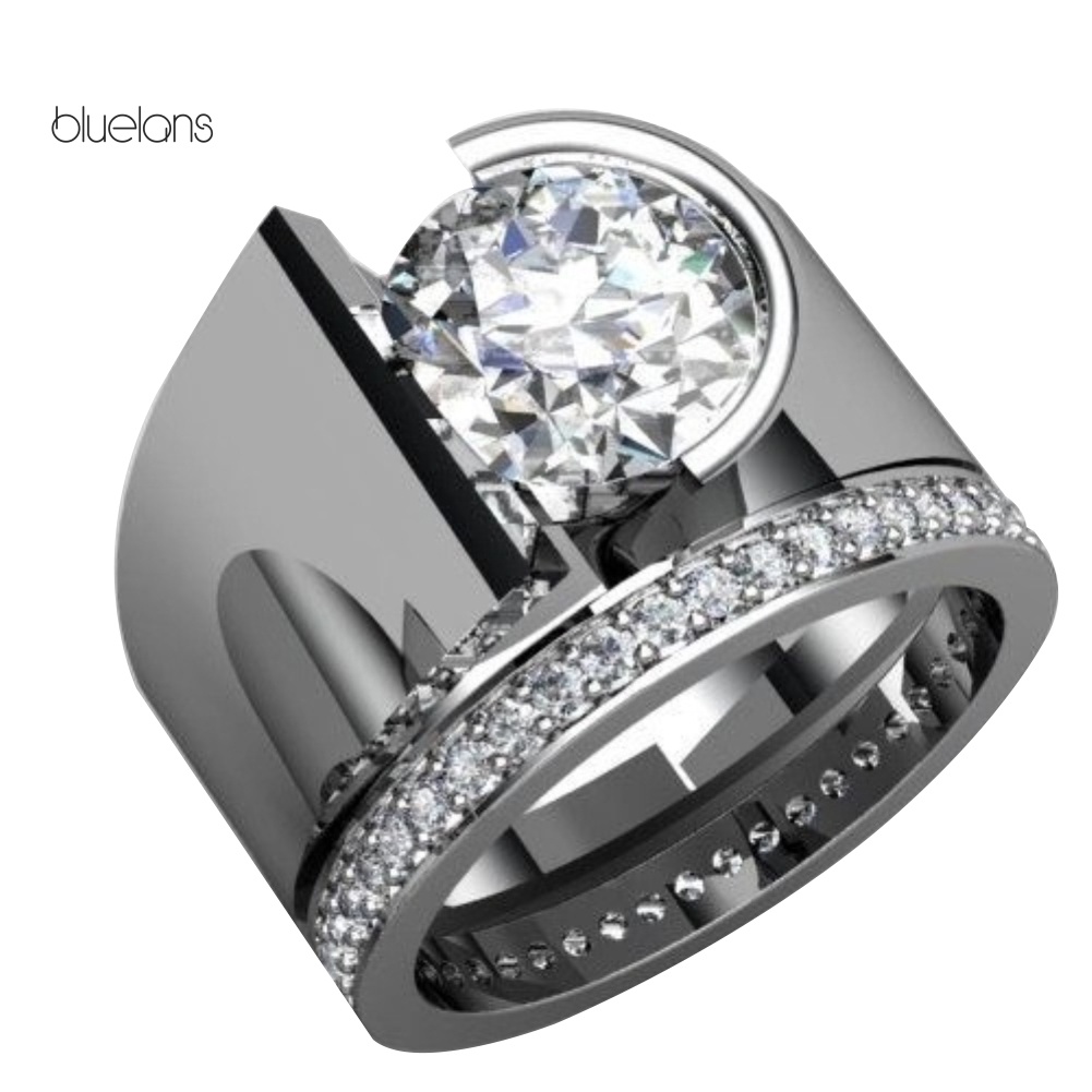 Nhẫn Bản Rộng Đính Đá Pha Lê Sang Trọng Cho Nữ