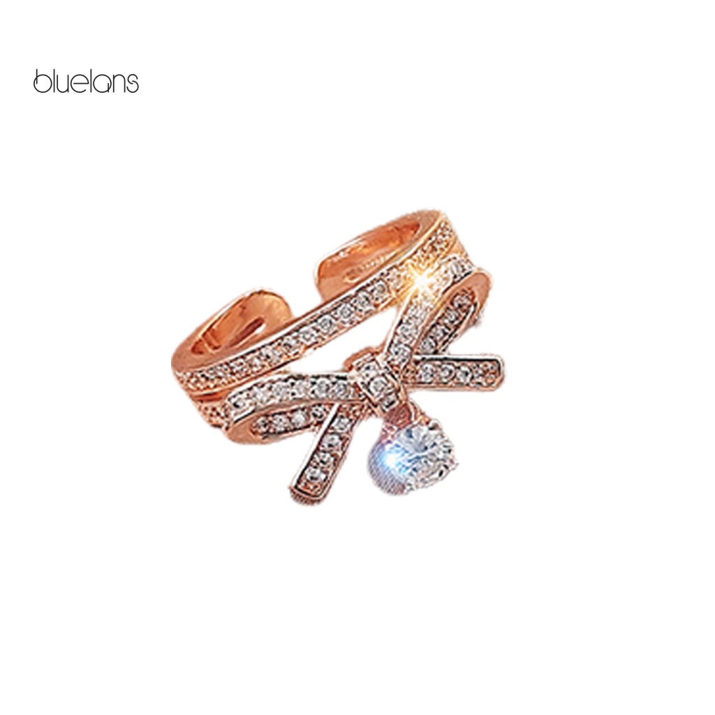 Nhẫn Mở Hai Lớp Đính Đá Zircon Hình Nơ Bằng Hợp Kim Sang Trọng Cho Ngày Valentine