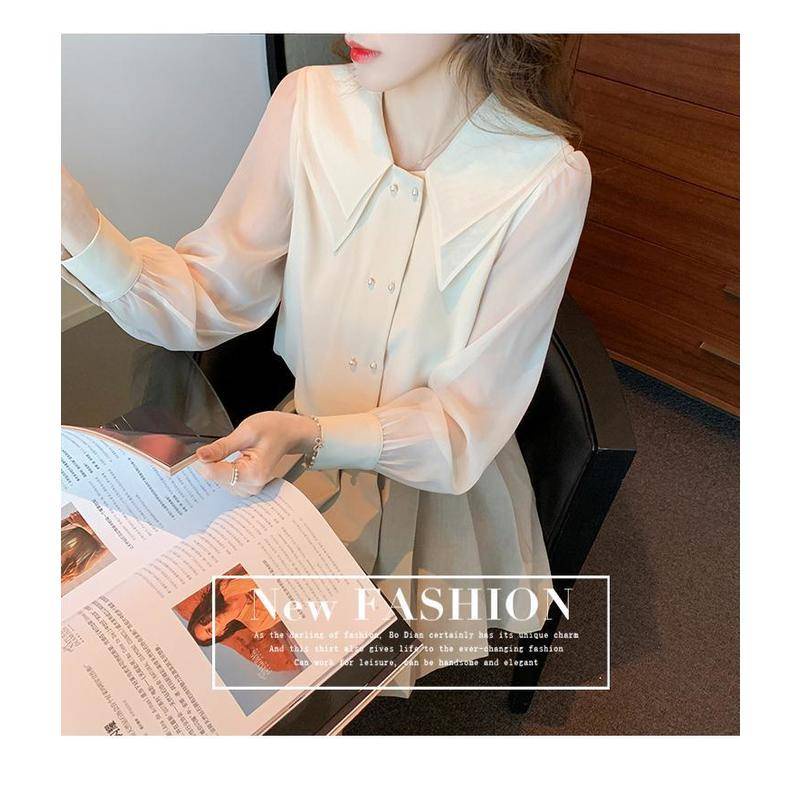 Áo Sơ Mi Chiffon Tay Dài Cổ Búp Bê Phong Cách Hàn Quốc Thời Trang Mùa Thu Xinh Xắn Cho Nữ