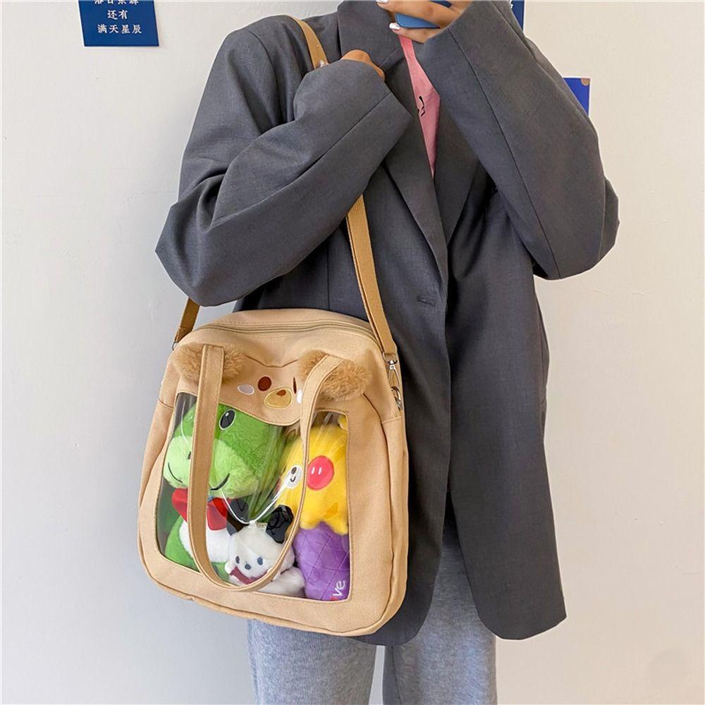 LOMBARD Túi Đeo Chéo Vải Canvas Trong Suốt Hình Chú Chó Cinnamoroll Phong Cách Nhật Bản Dễ Thương Cho Học Sinh / Bé Gái