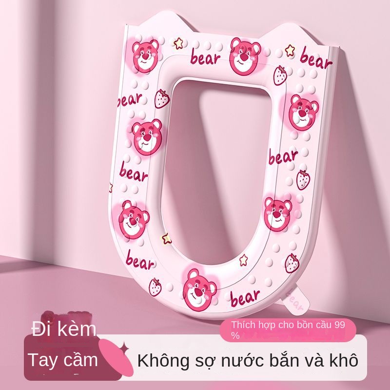 Đệm Lót Bồn Cầu Bốn Mùa Không Thấm Nước Hình Gấu / Dâu Tây Thông Dụng Có Thể Giặt