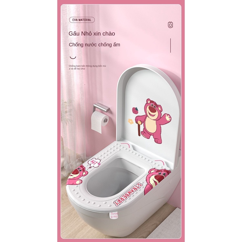 Đệm Lót Bồn Cầu Bốn Mùa Không Thấm Nước Hình Gấu / Dâu Tây Thông Dụng Có Thể Giặt