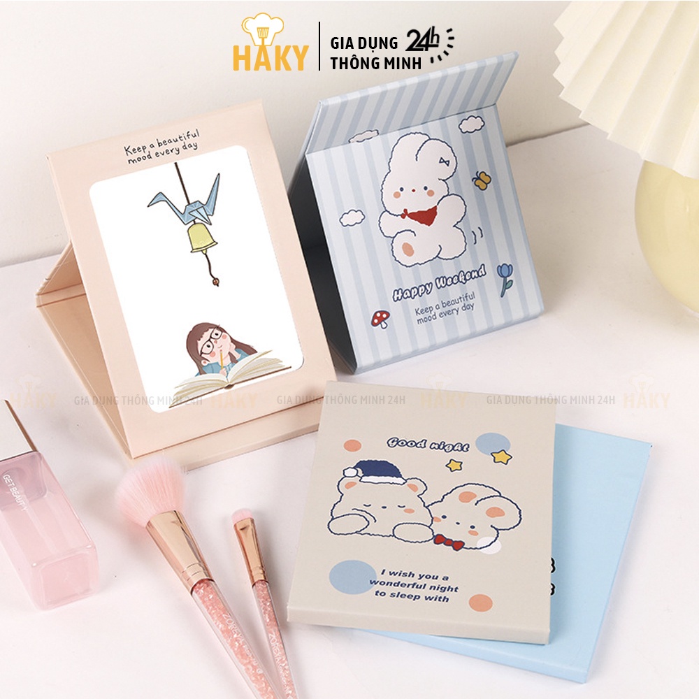Gương trang điểm gấp gọn để bàn hình cute, gương giấy gấp nhỏ gọn HAKY077
