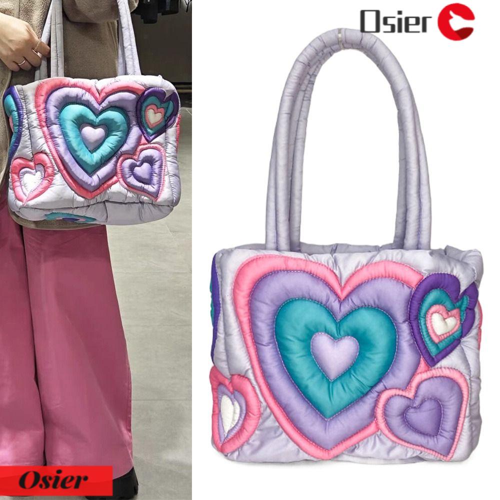 OSIER1 Túi Đeo Vai Vải Cotton Mềm Họa Tiết Trái Tim Nhiều Màu Sắc Dễ Thương