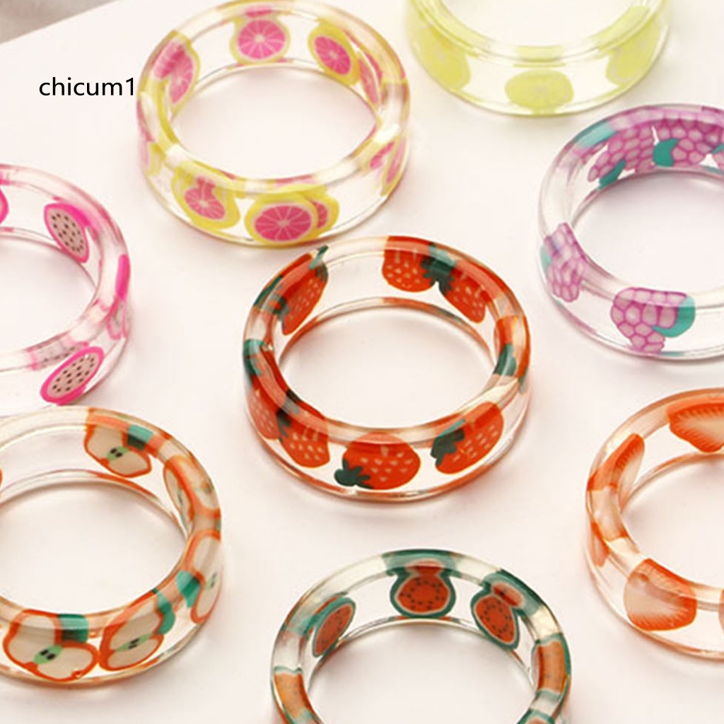 Nhẫn Nhựa Trong Suốt In Họa Tiết Trái Cây Thời Trang Cho Nữ