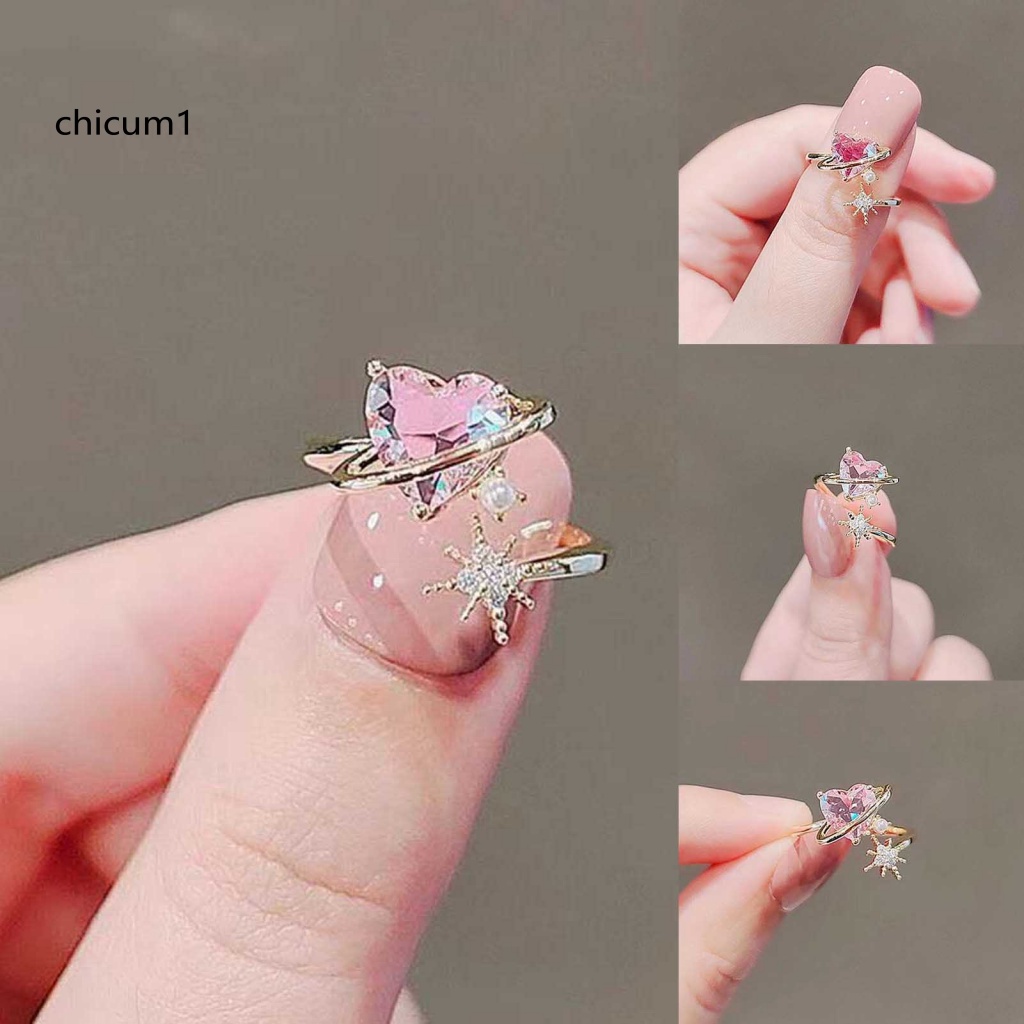 Nhẫn Hở Đính Đá Hình Trái Tim Lấp Lánh