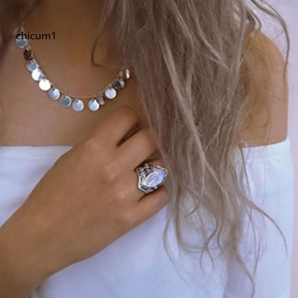 Nhẫn Hợp Kim Đính Đá Oval Lấp Lánh Phong Cách Vintage Cho Nữ