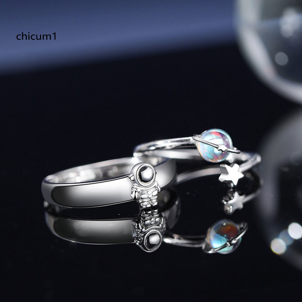 Nhẫn Cặp Dạng Mở Hình Phi Hành Gia / Ngôi Sao / Hành Tinh Có Thể Điều Chỉnh Làm Quà Tặng