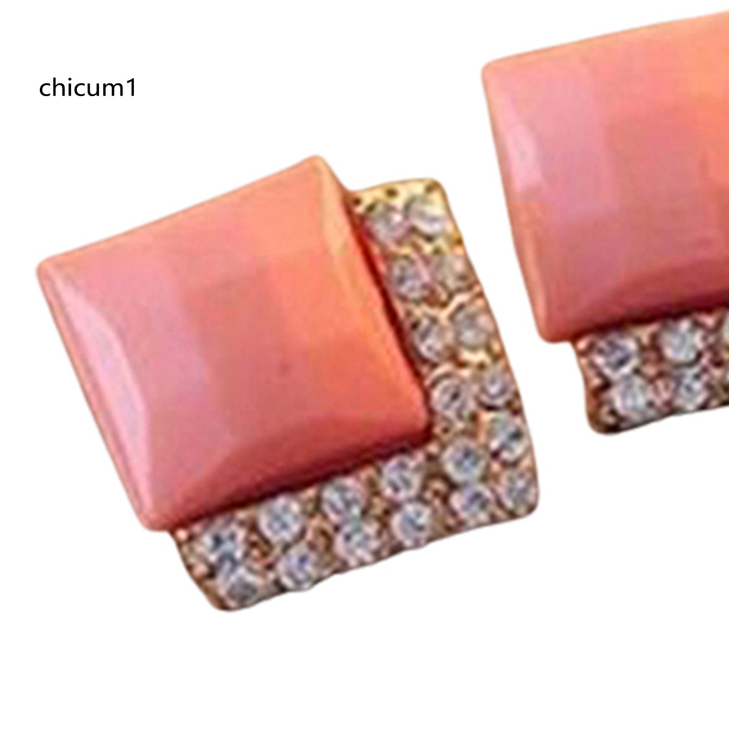 1 Đôi Bông Tai Hình Vuông Lấp Lánh Duyên Dáng Dành Cho Nam Và Nữ