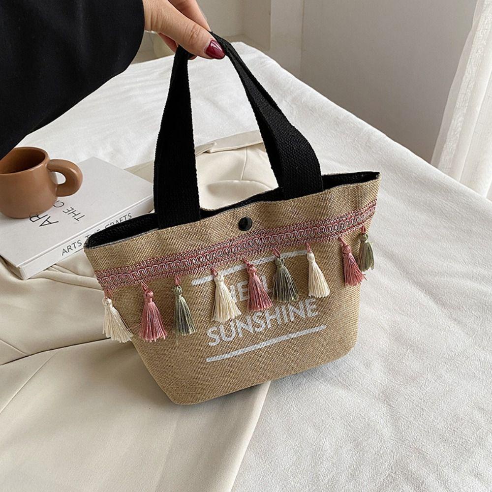 LOMBARD Túi Xách Vải Canvas Cỡ Lớn Phối Tua Rua Đa Năng Phong Cách Nhật Bản