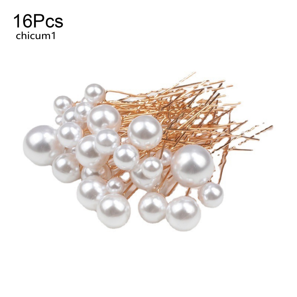Set 16 Trâm Cài Tóc Chữ U Đính Ngọc Trai Giả Tinh Tế Chống Trượt Cho Cô Dâu