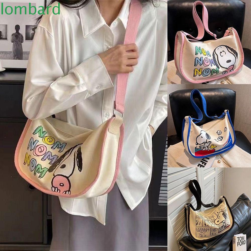 LOMBARD Túi Đeo Vai Vải Canvas In Hoạt Hình Snoopy Kiểu Hàn Quốc Dễ Phối Đồ